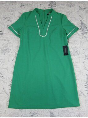 NEW $99 Tommy Hilfiger Green Shift Dress Short Slv Ric Rac Trim Retro Preppy 12